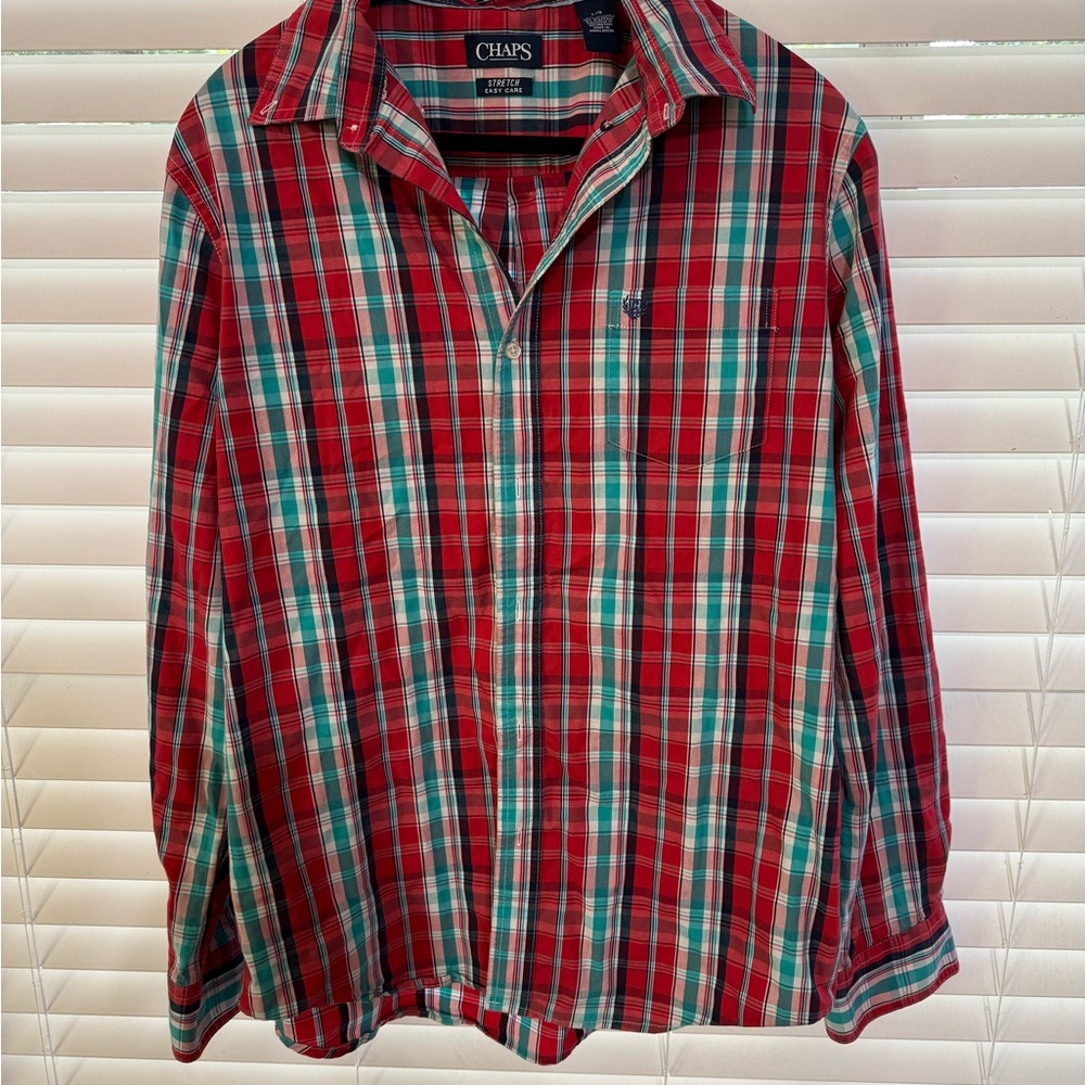 Chaps Red and Green Casual Plaid Shirt